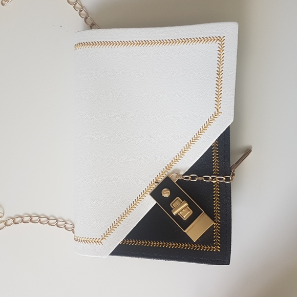 Black White Gold Thread Cross Body or Clutch Bag - Picture 2 of 8